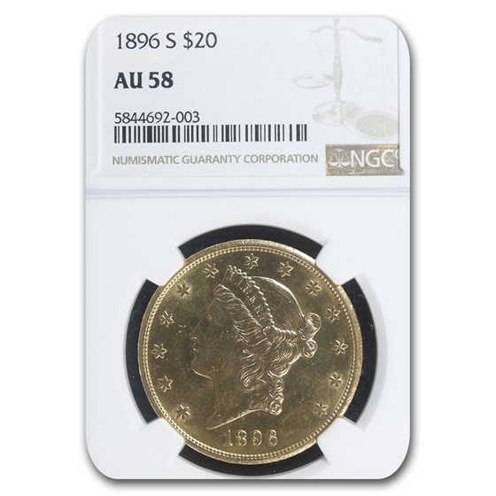 1896-S $20 Liberty Gold Double Eagle AU-58 NGC 1896-S $20 Liberty Gold Double Eagle AU-58 NGC